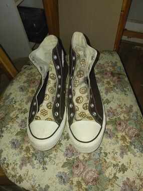 Converse Brown and White High-Top Sneakers with Patterned Lining
